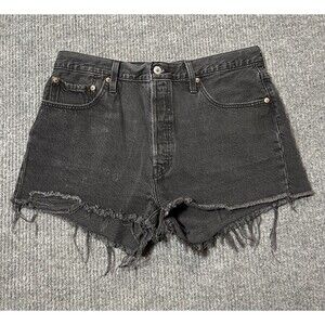 Levi's Premium 501 Shorts Women's Size 33 Black Distressed Button Fly High Rise